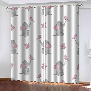 ZJZWLW Blackout Curtain for Bedroom 59X65 Inch Pink Butterfly Baby Elephant Thermal Insulated Blackout Eyelet Blackout Curtain for Boy Girl Kids Room Nursery Living Room Office, 2 Panels Set