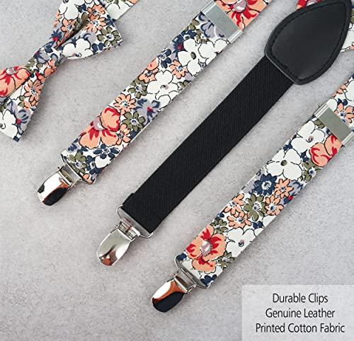 Belluno Boys' Floral Suspenders And Bow Tie Set, Pre-Tied Cotton Bowtie For Kids From Toddlers To Teens #TOP3