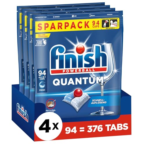 Finish Quantum Fresh Spülmaschinentabs - Geschirrspültabs für kraftvolle Reinigung Fettlösekraft und Glanz - Sparpack mit 376 Tabs (4 x 94 Tabs)
