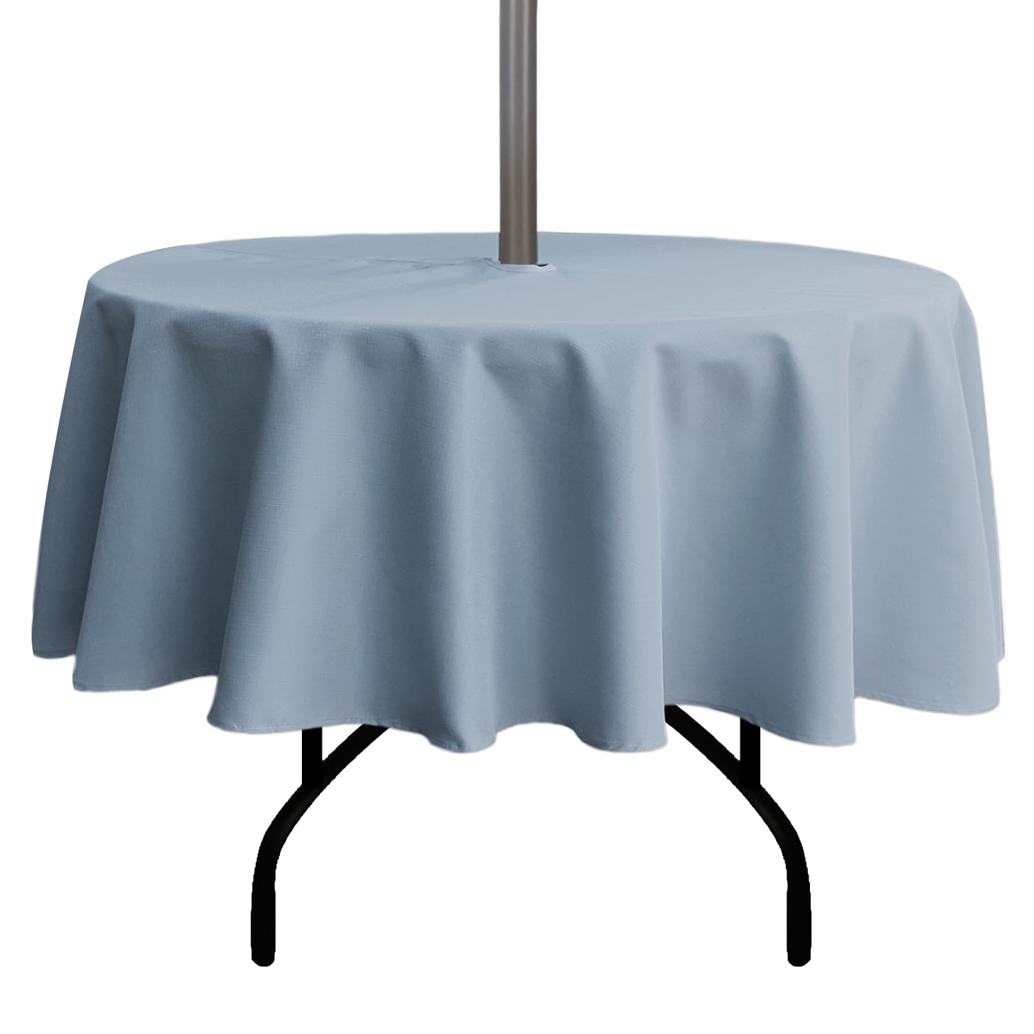 youngseahome Outdoor Tablecloth Wrinkle-Free Stain Resistant Waterproof Polyester Fabric Table Cover with Zipper Umbrella Hole for Picnic/Party/Dinner/Patio Garden(60inch Round,Zippered,Blue Fog)