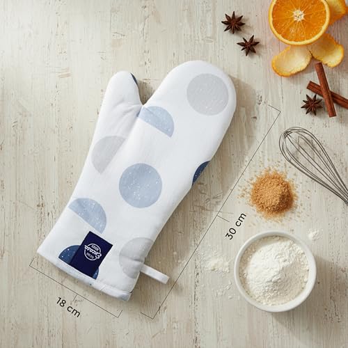 Image of Encasa XO Extra Long 18x35 cm Microwave Oven Gloves Mitts (2 pcs) for Kitchen Cooking - Blue Moon - Heat Resistant, Thick & Safe, Protection of Hands from Hot Utensils, Gas Flame, Grill, Barbecue