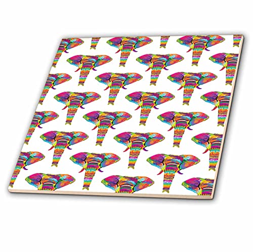 12 Inch Ceramic Tile - Rainbow Elephants Designs Jungle Animals