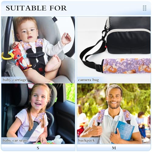 Image of 2 Pack Seatbelt Covers Seat Belt Cover Pad for Adults Boys Girls Car Seat Strap Covers Pads Cushion Universal Shoulder Strap Pad Protector for Backpack Camera Bag 10x7.7Inch Purple Sakura Blossoms and