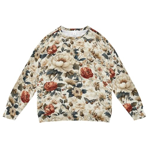JUNZAN Florals Peonies Gardenia Butterflies Neutral Little Girls Sweatshirts Hoodies Long Sleeve Hoodie for Boys Sports 4T