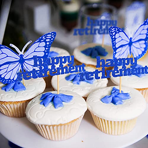 Keaziu 48 Pack Blue Happy Retirement Cupcake Toppers Retirement Theme Birthday Party Cake Decorations Supplies #TOP1