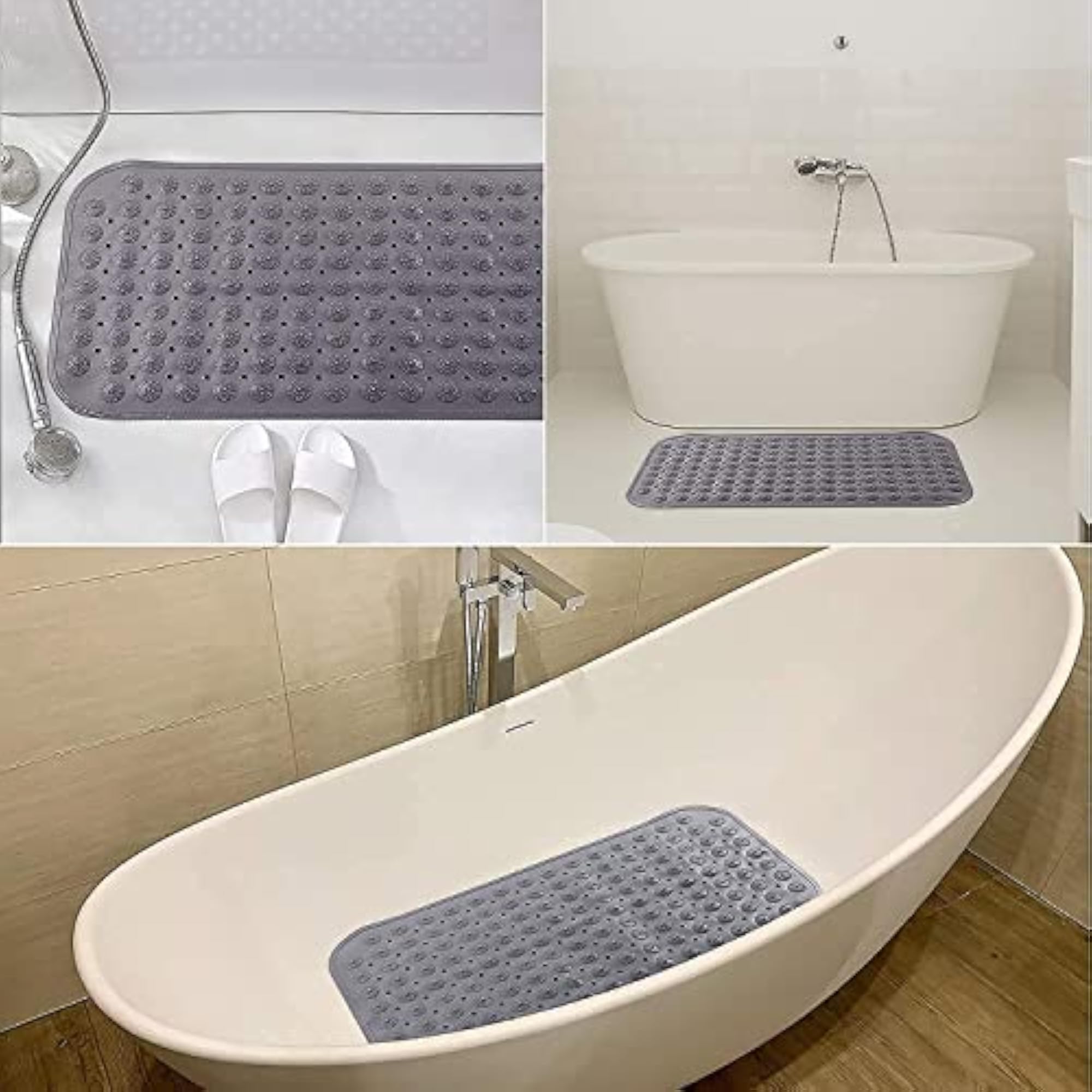 Anti-Skid Bathroom Floor Mat with Suction Cups, Grey