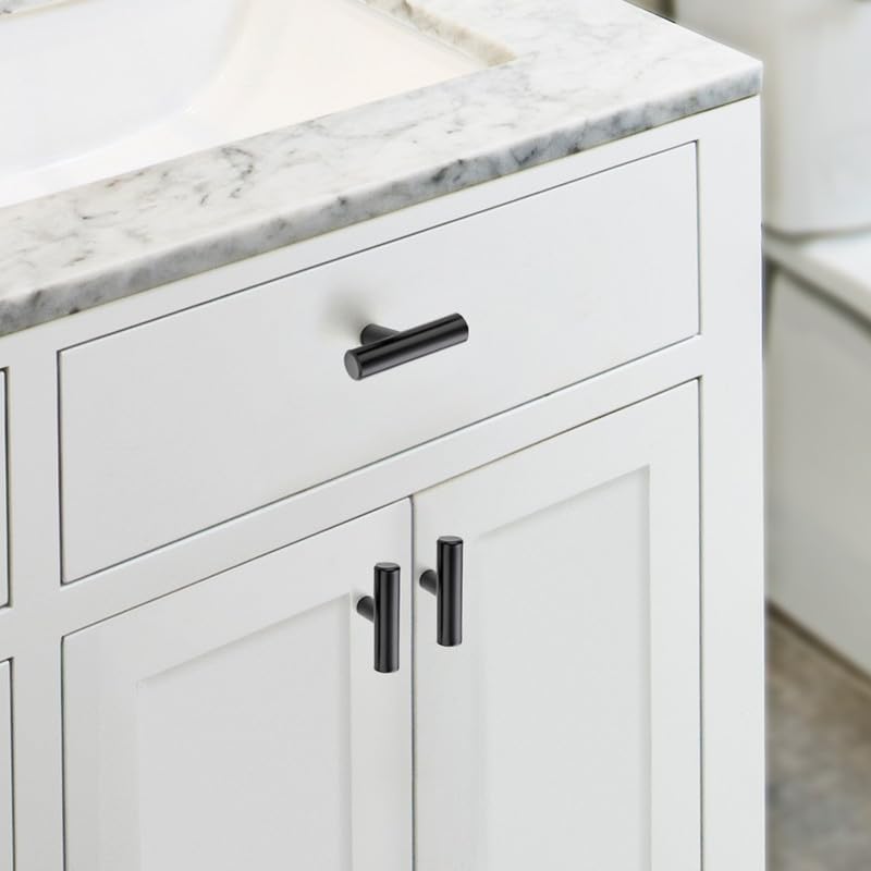 Miniatura 6 de JOY DECOR Paquete de 3 pomos de gabinete, manijas de gabinete negras, pomos de cabina de cocina de 2 pulgadas, pomos de cajón de un solo agujero