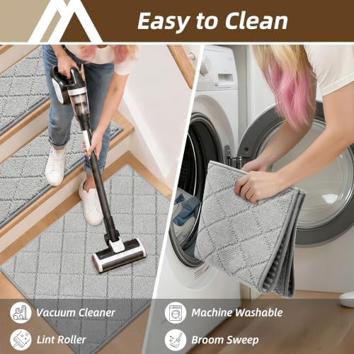 Image of COSY HOMEER Edging Stair Treads Non-Slip Corner Indoor Stair Runners for Wooden Steps,Landing Slip Resistant Stair Rugs for Kids and Dogs, 100% Polyester TPE Backing,Grey,20 inchX32 inch