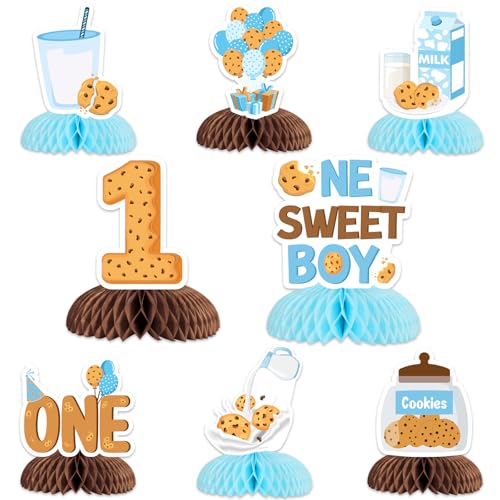 Kit kit de décoration nid d'abeille pour 1er anniversaire garçon thème lait et biscuits 8 pcs
