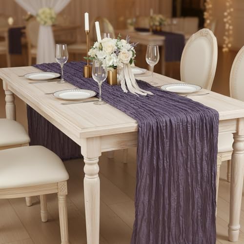8 Pack Dusty Purple Cheesecloth Table Runner 120 Inch Boho Wedding Decor by Fixwal - Used condition - Image 7