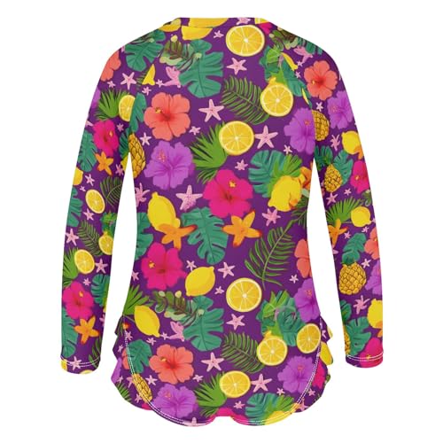 ALAZA Toddler Swimsuit Girl Bathing Suit Swimwear Rash Guard Pineapple Hibiscus Flower Long Sleeve 3T3