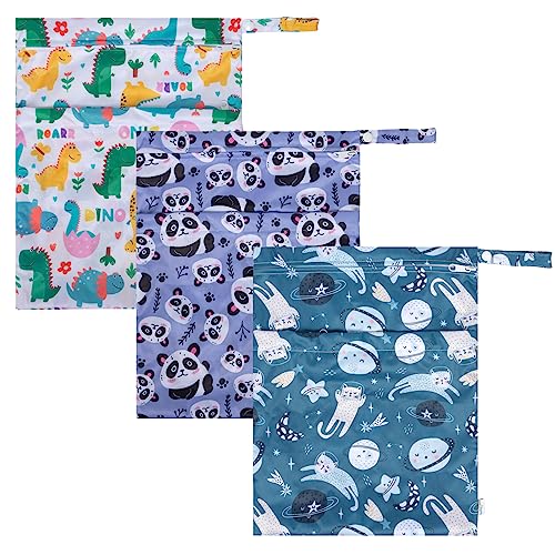 image for babygoal Wet Dry Bags for Baby Cloth Diapers, Washable Travel Bags,Bea