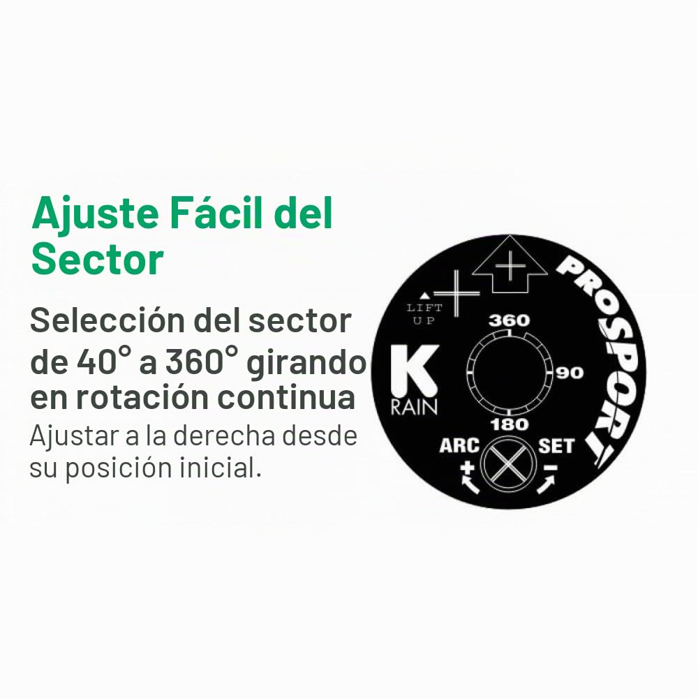 Aspersor K-Rain PROSPORT – 1" – Alcance 13 a 23,5 m – Boquilla Triple – 40° a 360° – Uso Deportivo y Comercial – Sistema Antirrobo – Alta Precisión