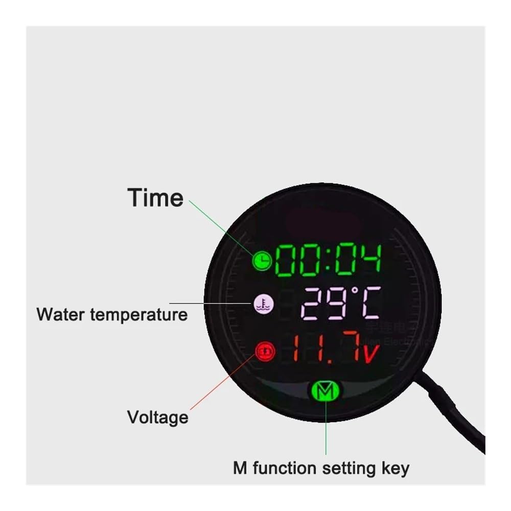 Tacómetro digital Reloj electrónico digital para motocicleta DC 9V - Hora + Termómetro de agua + Voltímetro