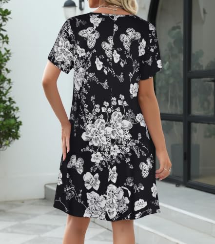 Image of CHICGAL Summer Dresses for Women V Neck Short Sleeve Casual Loose T Shirt Sundress Beach Cover Ups with Pockets 2026