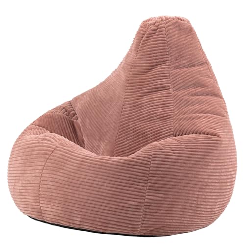 Icon Dalton Sitzsack Cord, Rosa, Gaming Sitzsack Erwachsene mit Füllung, Bean Bag, Cord Sessel, Lounge Sessel, Lounge Stuhl, Schlafzimmer, Wohnzimmer, Wohnzimmer Möbel