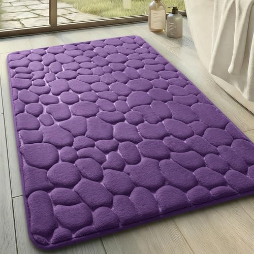 YIHOUSE Memory Foam Bath Mat Cobblestone Bathroom Rugs Super Water Absorbent Bath Mats for Bathroom Machine Washable Bath Rugs(20 x 32,Eggplant) - image 1