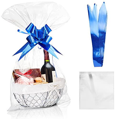 Gift Basket Empty To Fill- Sturdy Metal Fruit Basket With Additional Clear Wrapping Bags And Pull-Bows, Durable Black Wire Fruit Basket With Lining For Gifts And Storage, Diy Gift Basket #TOP1