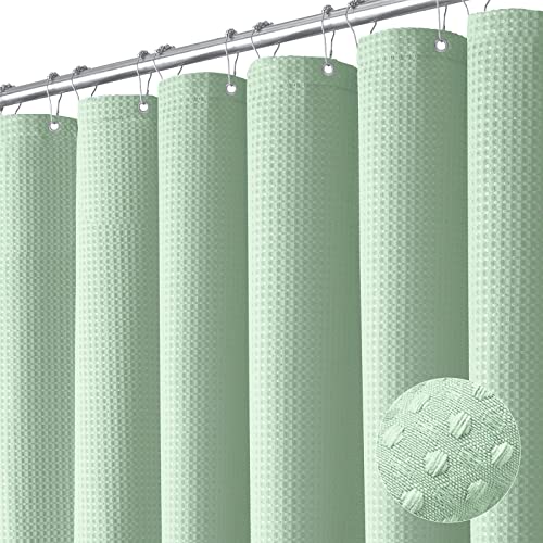 Dynamene Mint Green Fabric Shower Curtain - Waffle Weave Textured Heavy Duty Cloth Shower Curtains for Bathroom, 256GSM Hotel Luxury Weighted Bath Curtain Set with 12 Hooks,72x72, Mint Green by Dynamene - Used condition - US$20.68