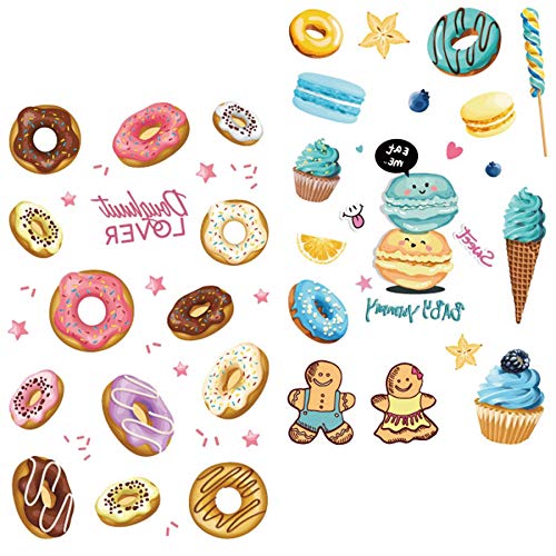 18 Sheets Donut Kids Girl Temporary Tattoos For Summer Beach Children's Day Gift Birthday Party Donut Time Decorations Supplies