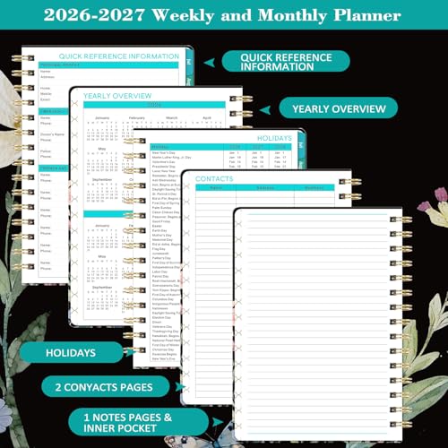 Planner 2026-2027 - Academic Planner 2026-2027, July 2026 - June 2027, 6.5” x 8.5”, Weekly and Monthly Planner, 26-27 Calendar Planner, Colorful Tabs, Back Pocket, Holidays, Hardcover - Image 5