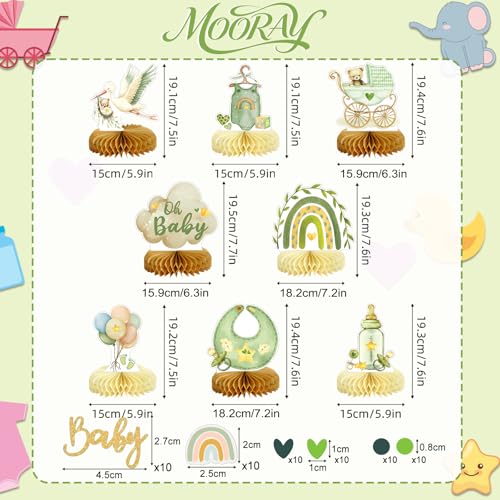 Image of 8Pcs Bear Baby Shower Decorations Honeycomb Centerpieces for Boy, Confetti Baby Shower Table Decorations Birthday Party Table Centerpieces Toppers Party Decor (Green)