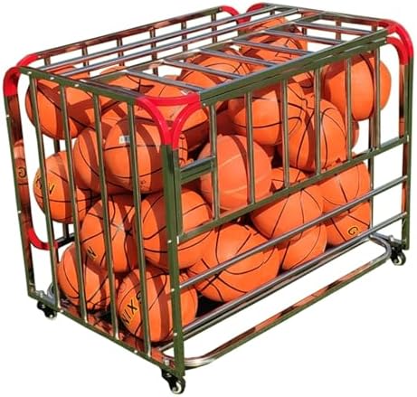 Basketball Cart Storage Rack - Metal Rolling Sports Ball Organizer with Lockable Lid, Large Capacity for Gym & School, Ideal for Clubs and Equipment Garage