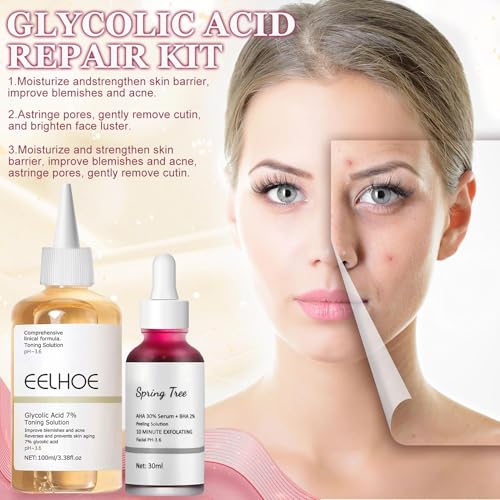 Ácido Glicólico 7% Tónico para Rostro, AHA 30% + BHA 2% Peeling Solution, Exfoliante Facial Liquido, Acido Glicolico Facial, Hidratante, Calmante, Réduit les Points Noirs,les Pores - imagen 7