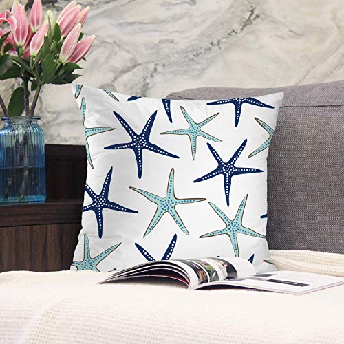 BaoNews Coastal Nautical Pillow Covers, Coastal Nautical Starfish Repeat Pattern Navy Blue Square 22 x 22 Inches Decorative Throw Pillow Covers Cotton Cushion for Sofa Bedroom Car, Blue 07, Set of 2 - Image 2