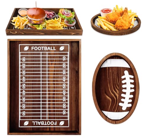 JarThenaAMCS 2Pcs Football Serving Tray 16 Inch Wooden Football Plates Reusable Wood Serving Trays and Platters for Football Season Game Day Party Decor