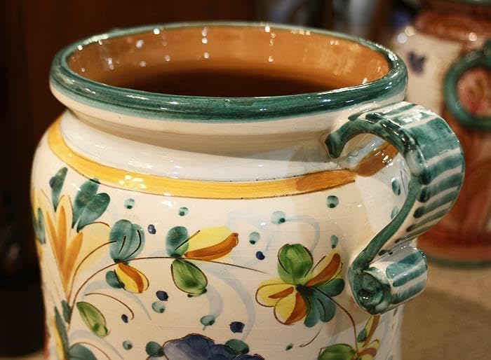 イタリア 傘立て 大花瓶 グリーン 花柄 手描き グラフィート 1653‐GR