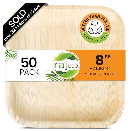Eco-Friendly 8-Inch Square Palm Leaf Plates - 50 Disposable Dessert and Appetizer Plates