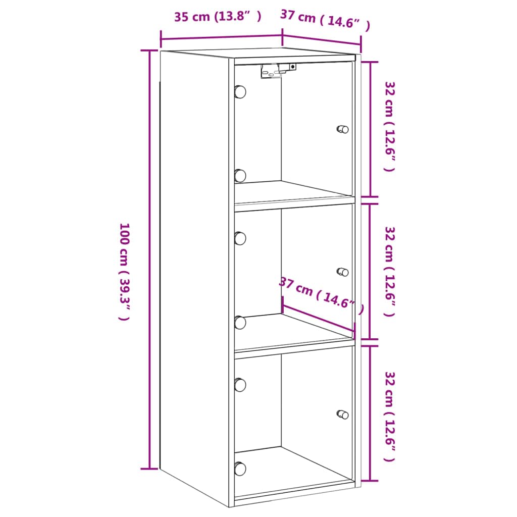 vidaXL Mobile a Muro con Ante in Vetro Rovere Fumo 35x37x100 cm