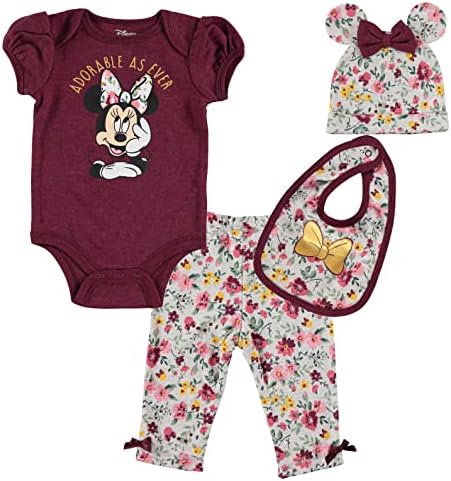 Disney Minnie Mouse Baby Girls Layette Set: Bodysuit Pants Hat Bib Purple 0-3 Months