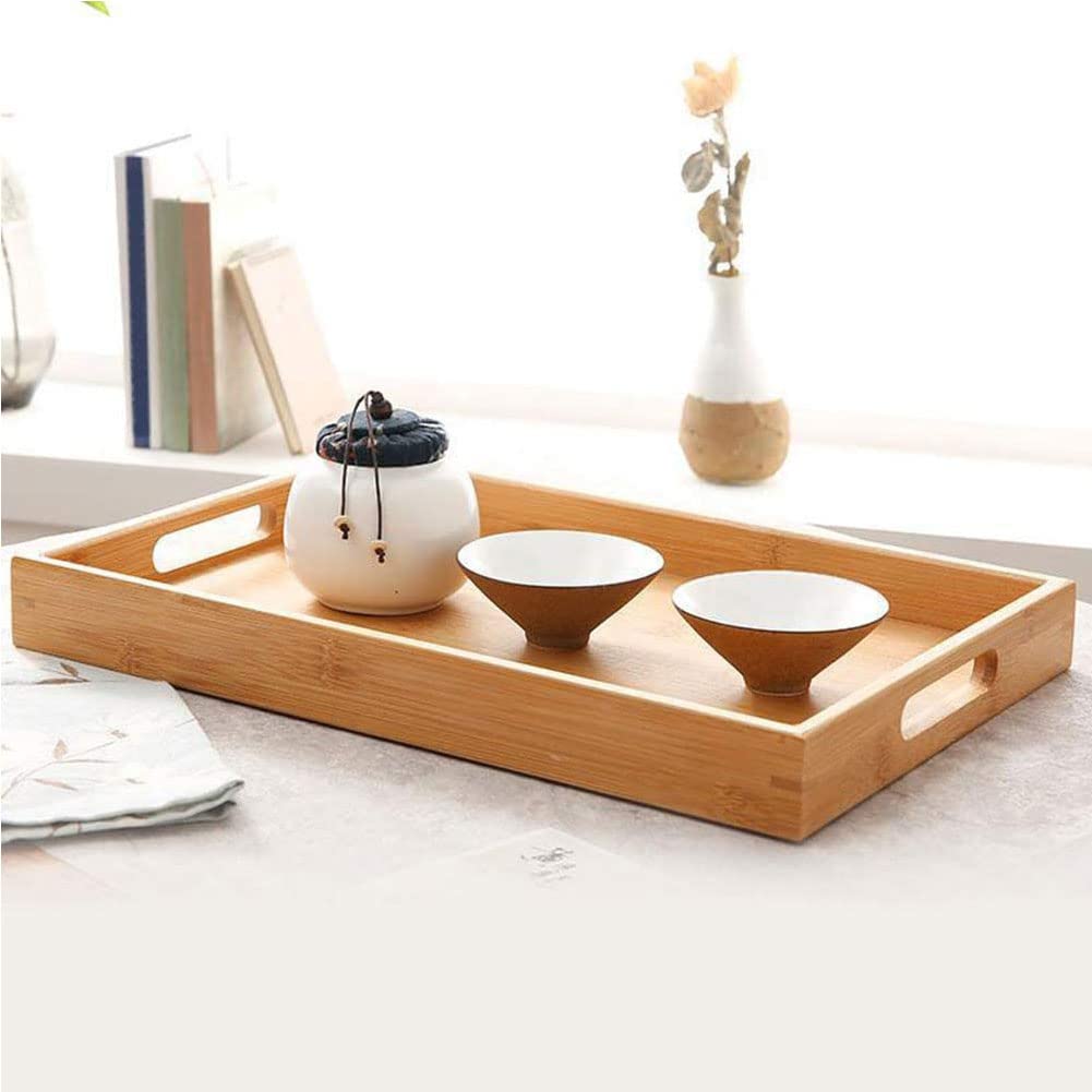 Bamboe Dienblad, Rechthoekig Houten Handvat Lade Houten Dienblad Bamboe Dienbladen voor Ontbijt Thee Salontafel Decoratieve Butler Poef Lade(19,2 * 10,2 * 3 cm