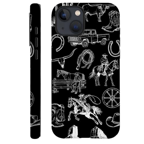DAIZAG Case Compatible with iPhone 15 Plus,Fit Shockproof Cover for Women Girls,Cowboy Collage Horse Cow Cactus Black