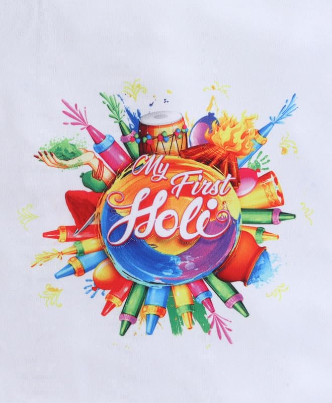 Image of The Magic Wand Kids Holi Festival Theme Printed T-Shirts, Girls Top, Boys Kurta Multicolored for Kids Baby Boys and Girls, Traditional Indian Wear Dress for Holi