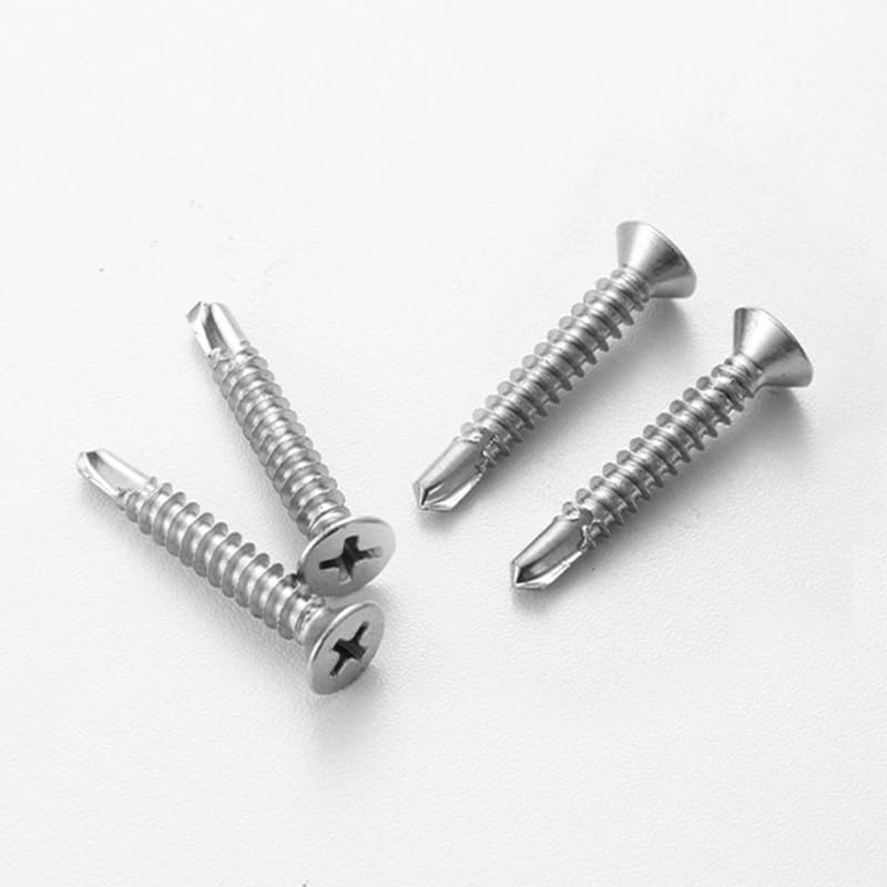 Śruby z łbem płaskim, samogwintujące śruby z łbem płaskim, Phillips, stal nierdzewna 410, 14 x 6,3 cm, 30 sztuk
