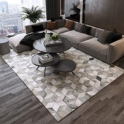 Amazon | ハンドメイド牛革パッチワークラググレー|レザーエリア