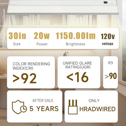 Image of Ansen Hardwired Under Cabinet Lighting, 30in 20W LED Light for Kitchen /Closet, 1150lm, CRI>92, R9>90, 5 Color Temperature, Dimmable, 2700K-5000K(Warm White, Cool White, Daylight)