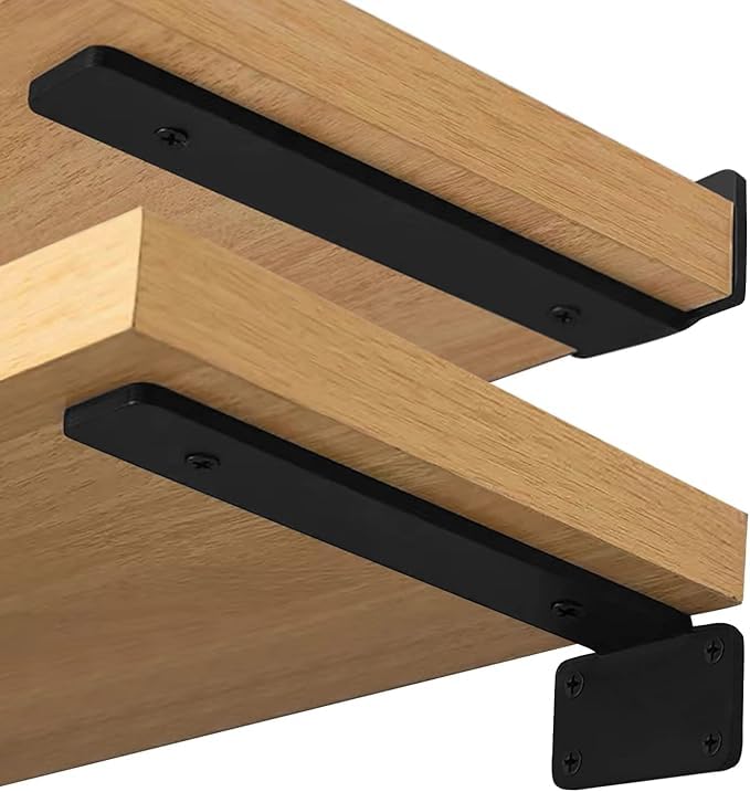 Heavy Duty Shelf Bracket for Wall Shelves Angle Brackets with Screws | Decorative Corner Shelf Supporter Wall Rack-Powder Coated Angle Wall Metal Only Brackets Black (Set of 2, 10 inch)-image-30