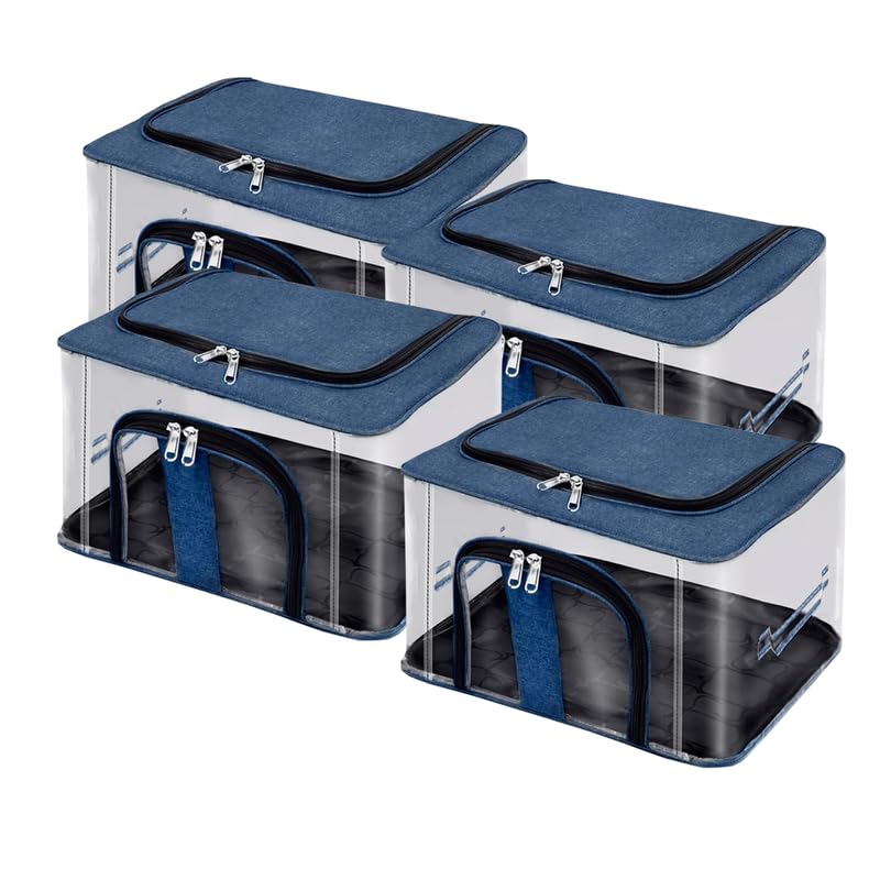 Image of Shibui Storage Bags With Cover And Double Zipper Closure For Clothing Protector Wardrobe Organiser.Navy(pack of 4)