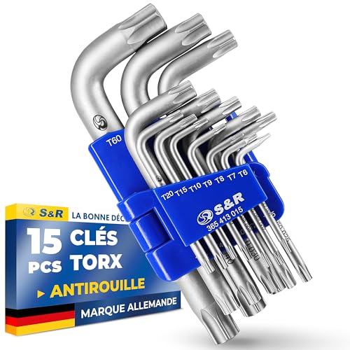 S&R Clef Allen Torx -15 Cles Torx Males Coudé à Étoile Extra Résistantes: T6 T7 T8 T9 T10 T15...