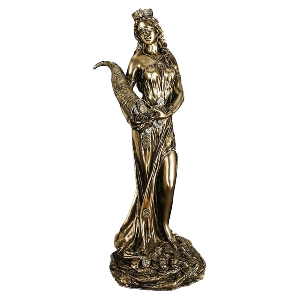 yanwuwa Lady of Wealth Statue Greek Bronze Finish Resins Figurine for Prosperities and Luck Homes or Office Desktop Decors