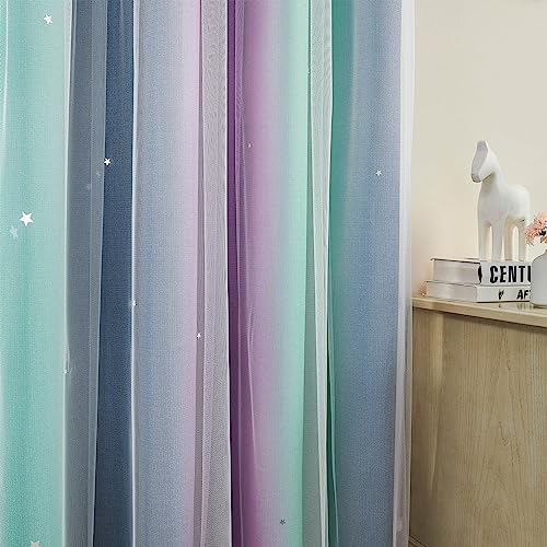 Image of XiDi Curtains for Bedroom Decor, Rainbow Purplgreen grey52 /54