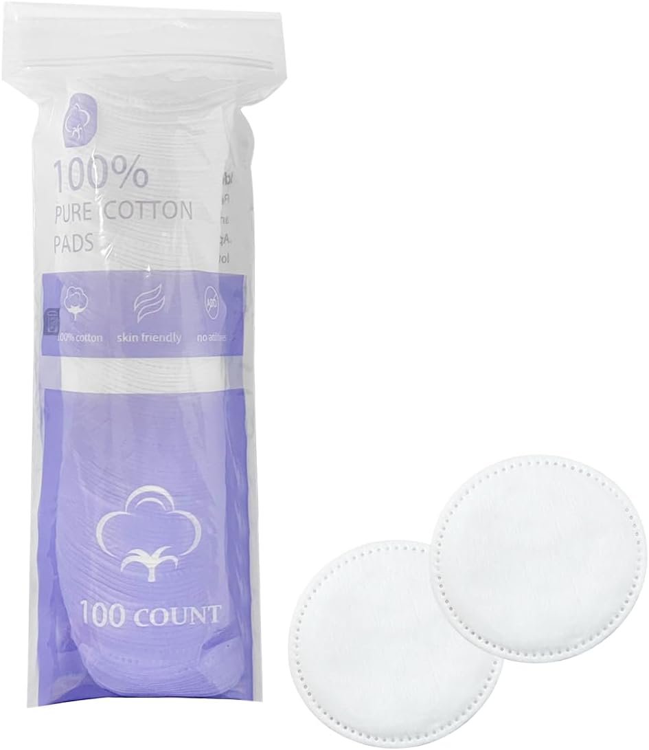 Cleansing Cotton for Face,100pcs Round Makeup Remover Cotton Pads,Ultra-Soft Cotton Pads for Makeup Removal, Cleansing, and Toner Application