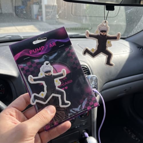 Image of PumpCar 2 pieces Cute Gojo Satoru double-sided hanging Japanese anime vanilla-scented car air freshener Cool anime hanging for rearview mirror Car Interior Accessories Gift (Gojo-Cute, Hanging Card)