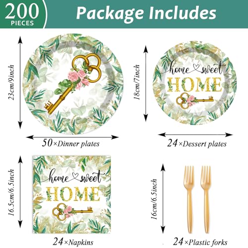 50 Guests House Warming Party Supplies Decoration Housewarming Party Plates and Napkins Forks Sweet Home Party Tableware Rustic Floral Paper Disposable Plates for New House Wedding Party 200PCS - Image 3