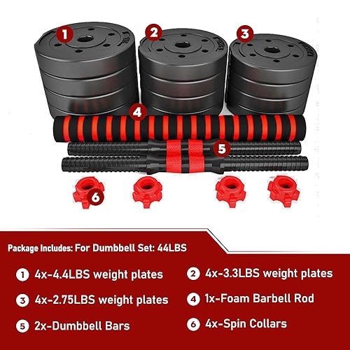 44lbs-Dumbbells-Set-Adjustable-Weights-3-in-1-Set-Barbell-Home-Gym-Sports-Equipment-for-Men-Women-Gym-Workout-Fitness-Exercise-Health-Body-Build-Adjustable-Weight-Set