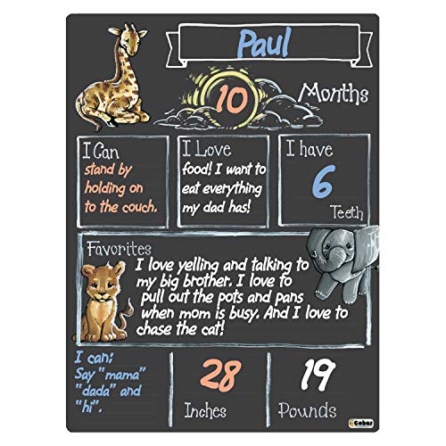Cohas Monthly Milestone Board For Baby With Safari Theme, Reusable Chalkboard Style Surface, And No Liquid Chalk Marker, 9 By 12 Inches, No Marker #TOP3